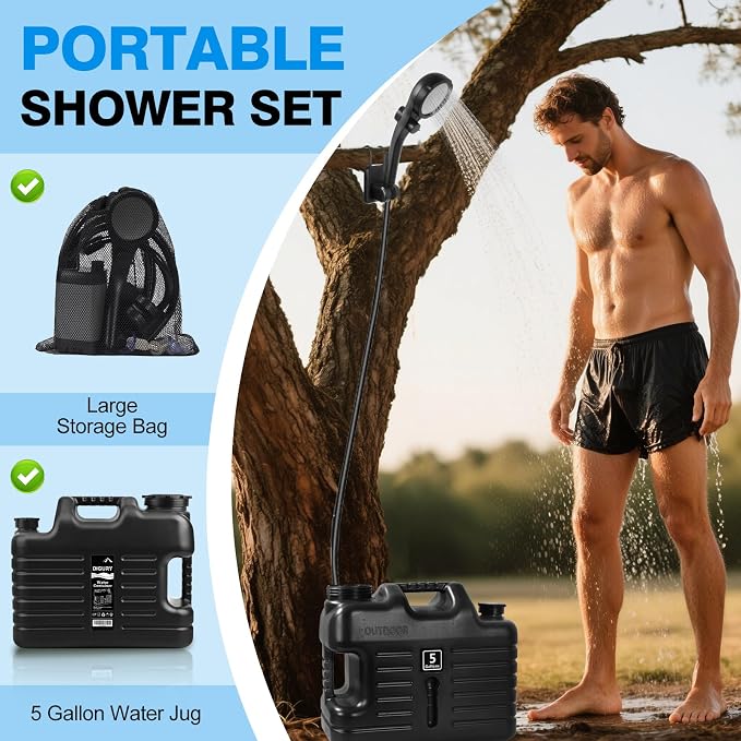 Portable Camping Shower with 5 Gallon Water Jug, 6000mAh Rechargeable Outdoor - Image 4