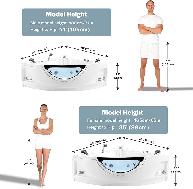 Empava 2 Person Whirlpool Bathtub, Corner Jetted Bathtub - Image 5