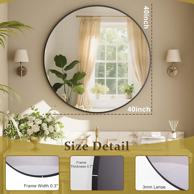 42 Inch Round Black Metal Wall Mirror - Image 4