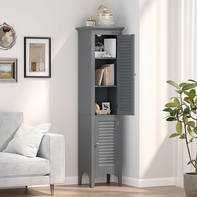 Tangkula 63" Tall Bathroom Storage Cabinet, Freestanding Narrow Linen Tower - Image 5