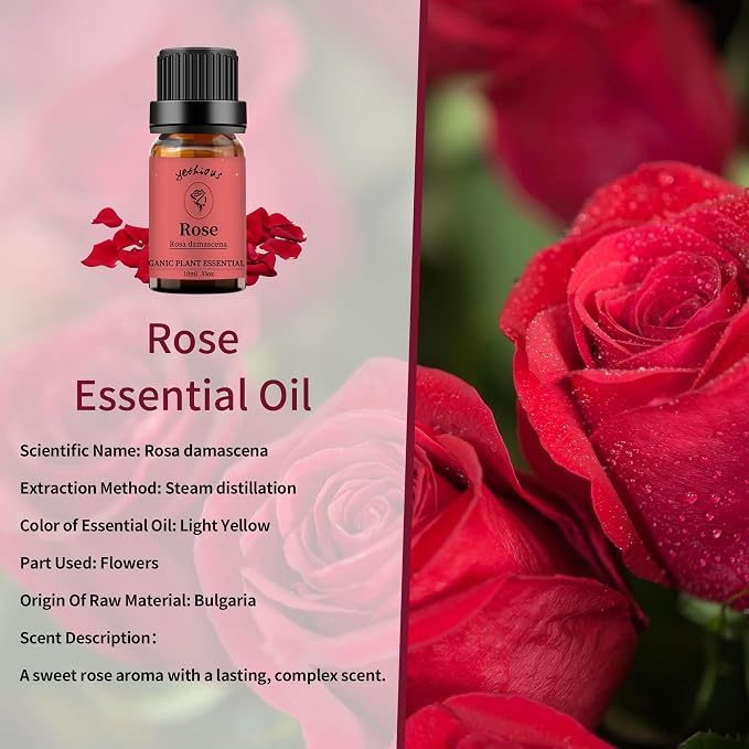 yethious Rose Lemon Essential Oils Set 2pcs*10ml 0.66oz 100% Organic Pure - Image 2