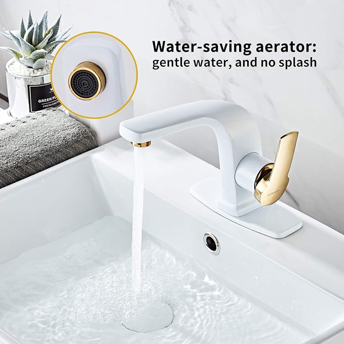 Modern White Bathroom Faucet, Single Handle Commercial Bathroom Sink Faucet - Image 2