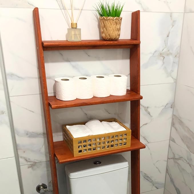 Over The Toilet Birch Wood Bathroom Organizer Shelves, 3-Tier Freestanding - Image 4