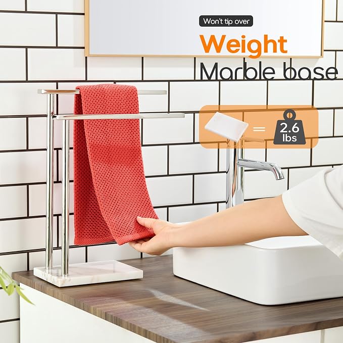 Hand Towel Holder Chrome for Bathrooms Vanity Countertop 2-Tier Towel Rack Free - Image 4