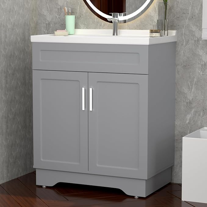 Bathroom Vanity with Ceramic Sink, Bathroom Vanity Cabinet with 2 Doors - Image 8