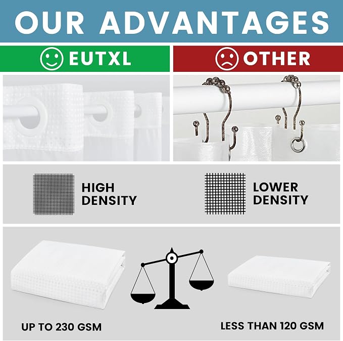 White No Hook Shower Curtain - Image 2
