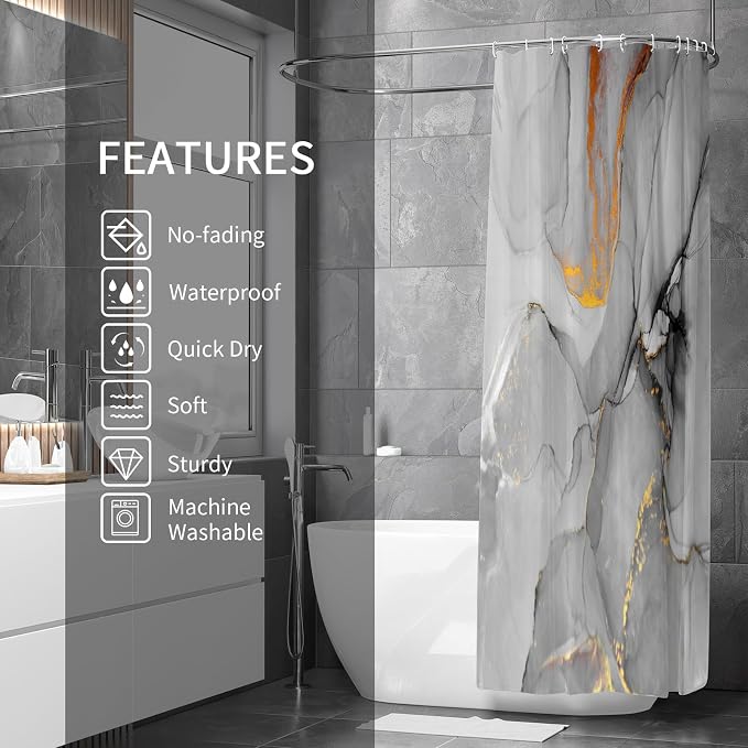 Gibelle Abstract Marble Shower Curtain, Modern Ink Art Decor Waterproof Fabric - Image 2