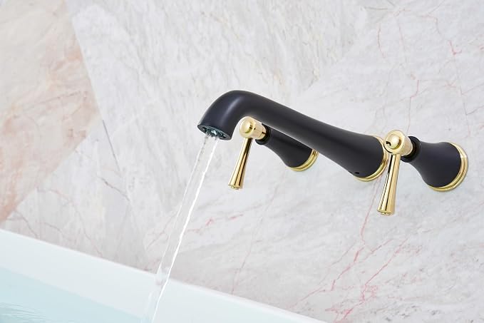 SITGES Polished Gold and Black Wall Mount Bathtub Faucet - Image 2