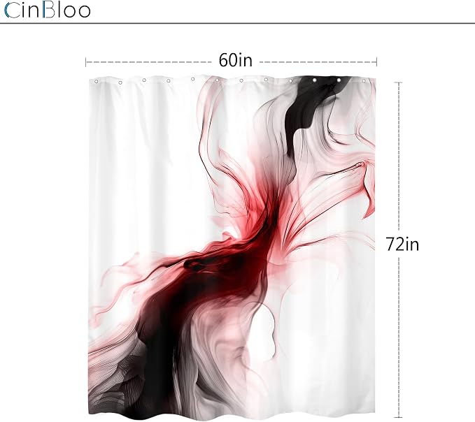 Cinbloo Black and Red 60Wx72H Shower Curtain Burgundy Abstract Modern Ombre - Image 5