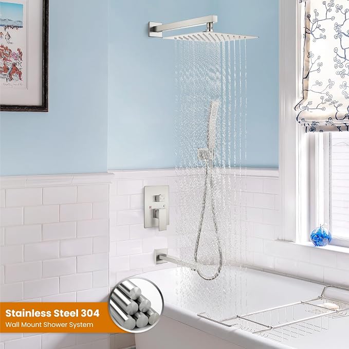 gotonovo Shower System with Tub Spout Wall Mounted Rain Shower Head and Handle - Image 2