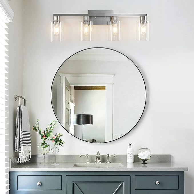 4 Light Bathroom Light Fixtures, Brushed Nickel Modern Bathroom Vanity Light - Image 4