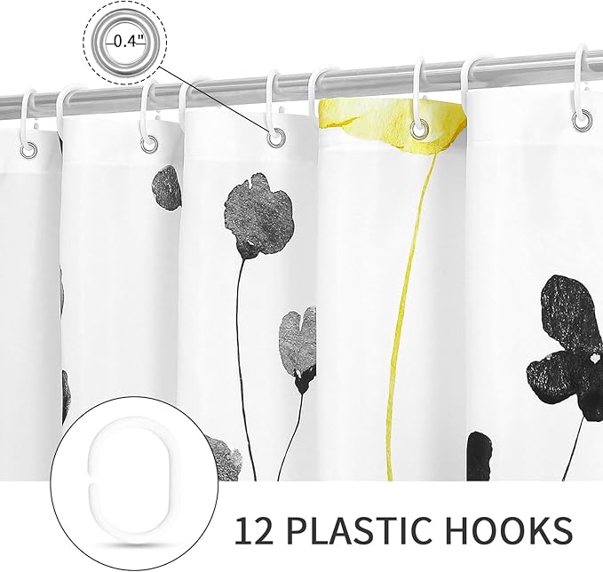 Gibelle Yellow and Grey Floral Shower Curtain, Watercolor Flower Shower Curtain - Image 4