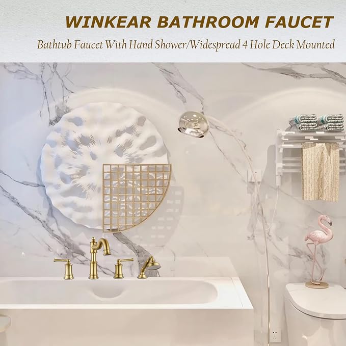Roman Bathtub Faucet Set With Hand Shower 4 Hole Deck Mount Tub Filler With - Image 2
