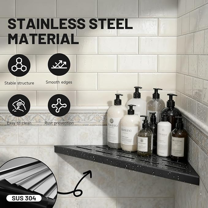 Corner Shower Shelves 10" Matte Black, 2 Pack 304 Stainless Steel Shower Corner - Image 6