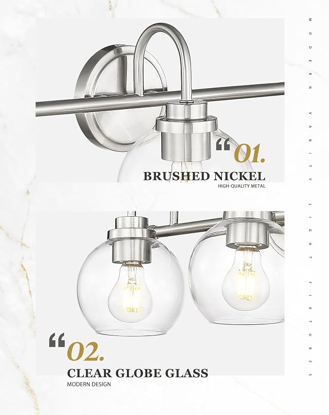 Bathroom Light Fixtures, 4-Light Brushed Nickel Vanity Lights Over Mirror - Image 3
