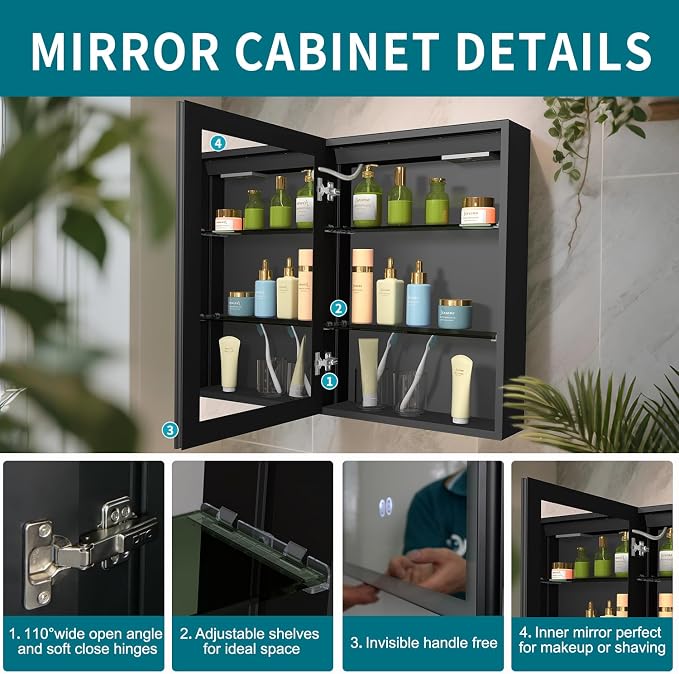Lighted Medicine Cabinet with Mirror, 20 x 28 inch LED Bathroom Cabinet with - Image 4
