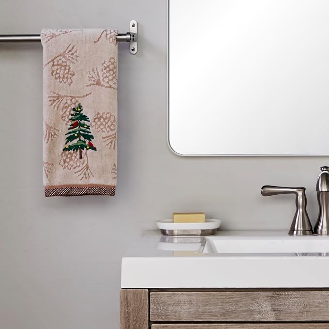 SKL Home Christmas/Winter Seasonal Fir 100% Cotton Embroidered 2pc Hand Towel - Image 4