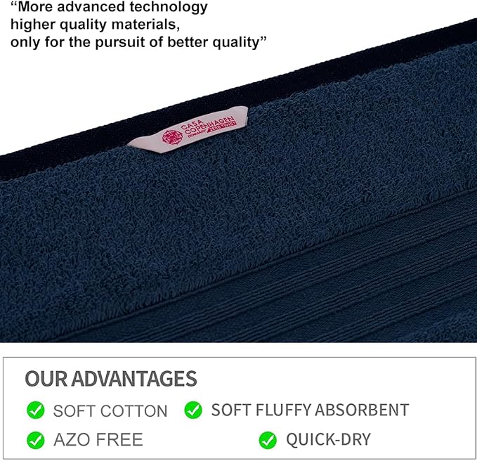 CASA COPENHAGEN Zero Twist, 6 Pieces Set 100% Cotton 0" Twist Towel Set- Dark - Image 4