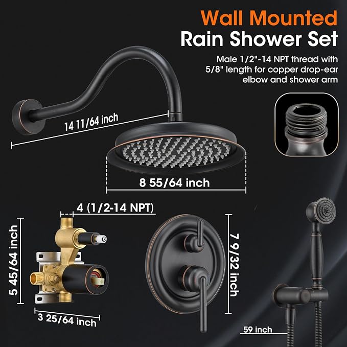 Rainfall Shower System 9 inch Antique Bathroom Luxury Rain Mixer Shower Combo - Image 5