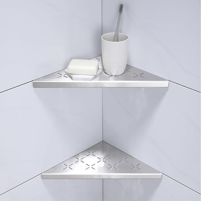 10" Corner Shower Shelf, Recessed Corner Shelf Organizer Rack, No Drilling by XiarnotogiHome