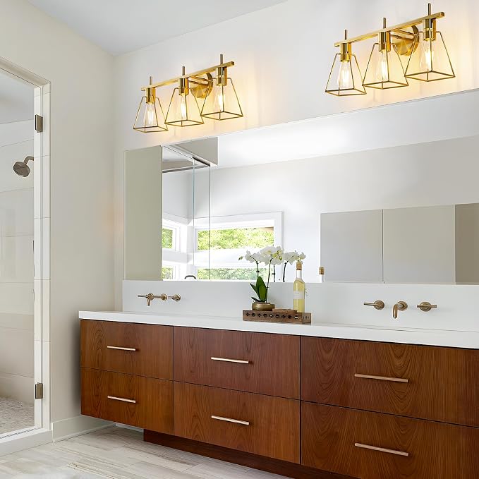 Industrial Bathroom Vanity Lights: 3 Lights Brushed Gold Vintage Metal Cage - Image 4
