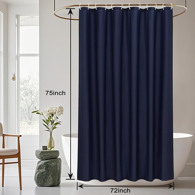 AooHome Solid Navy Blue Shower Curtain, Fabric Weighted Hem Shower Liner - Image 7