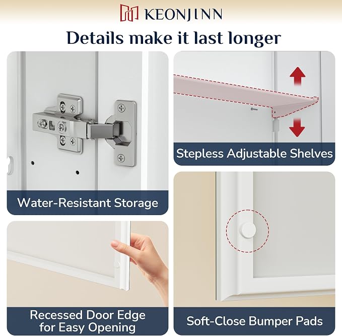 Keonjinn 16 x 24 Inch White Medicine Cabinet Mirror, Assembly Required - Image 7