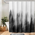 ORTIGIA Black and White Misty Forest Shower Curtain by ORTIGIA