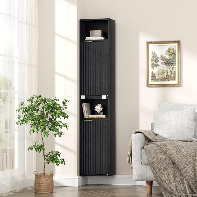 59.1" Tall Slim Bathroom Storage Cabinet Black | Freestanding or Wall Mounted - Image 7