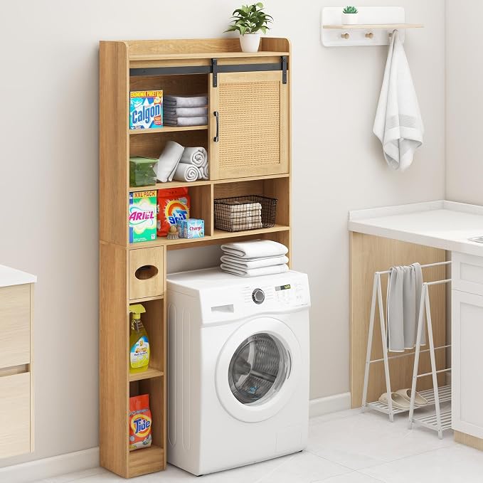Over The Toilet Storage Cabinet, Farmhouse Rattan Storage Cabinet Over Toilet - Image 3