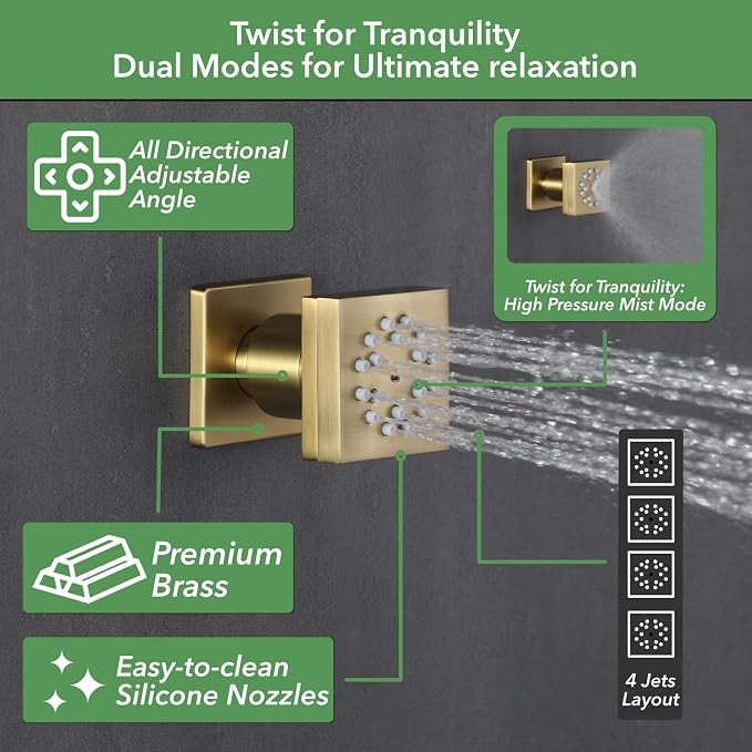VANFOXLE Shower Faucet Set Brushed Gold Shower System, Shower Faucet - Image 5