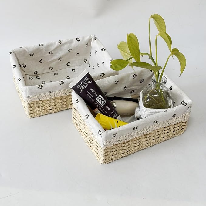 4-Pack Handmade Beige Woven Paper Rope Storage Baskets - Image 6