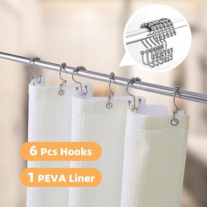 LaCyan 3 in 1 Waterproof Waffle Weave Shower Curtain and Clear Liner Set - Image 2