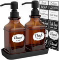 Soap Dispenser - 2 Pack, Antique Design Thick Amber Glass Hand Soap Dispensers by LMQML