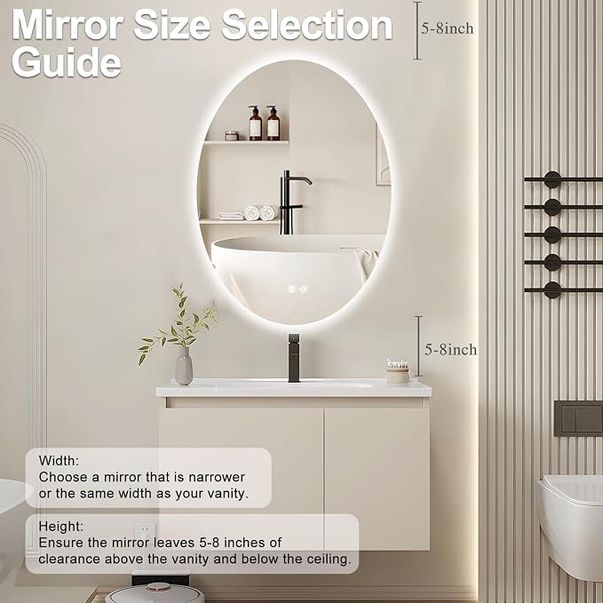 32 X 24 Inch Oval Backlit LED Bathroom Mirror Anti-Fog 3 Colors Light Dimmable - Image 6
