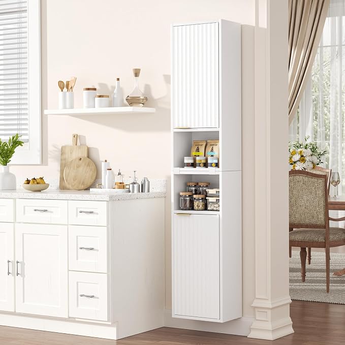 59.1" Tall Slim Bathroom Storage Cabinet White | Freestanding or Wall Mounted - Image 9