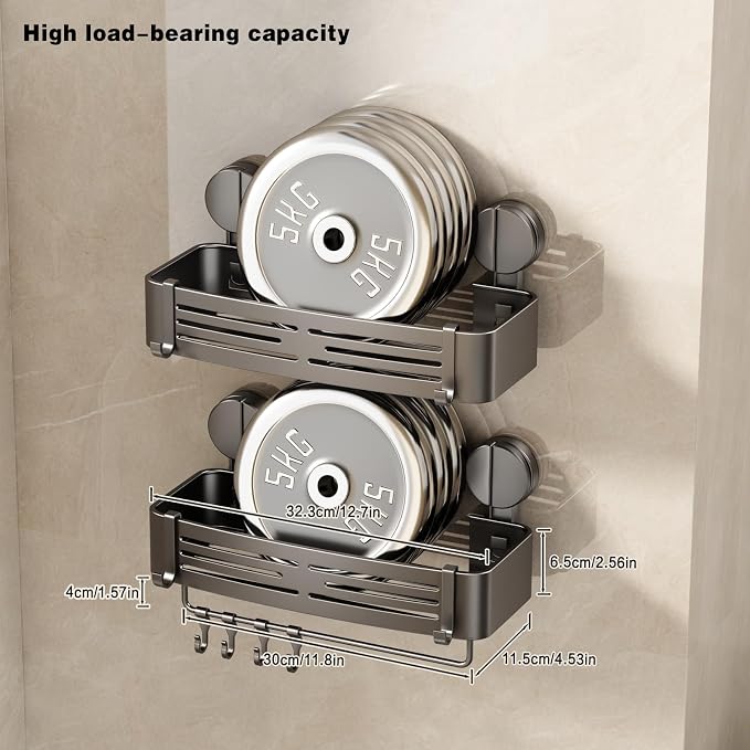 VOLPONE Shower Caddy Suction Cup No Drilling Suction Cup Shower Shelf Aluminum - Image 6