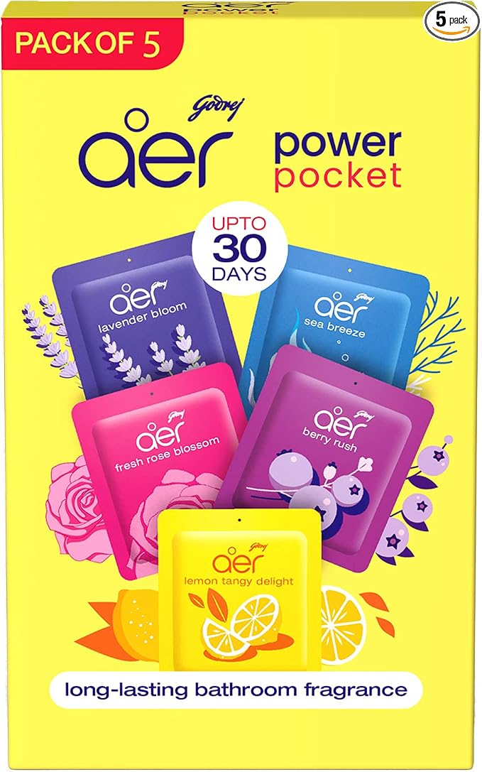 Godrej aer Power Pocket Bathroom Freshener – Assorted Pack of 5| Lasts up to 30 by Godrej+aer