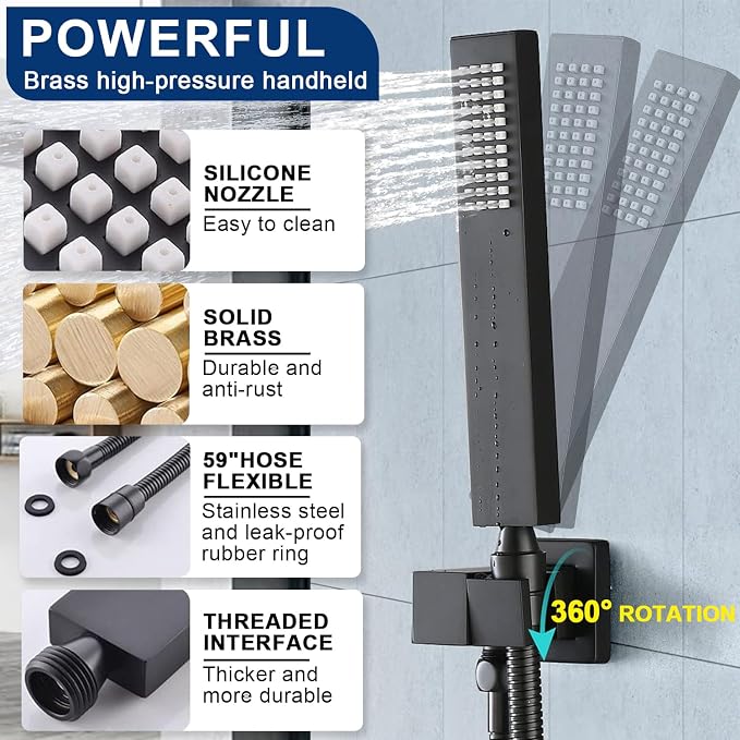 Black Shower Faucet Set Dual Shower Heads - Image 5