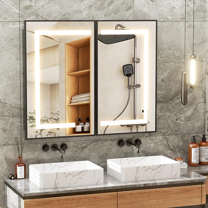 APRILSOUL 40X32 Inch Black Bathroom Medicine Cabinet - Image 7