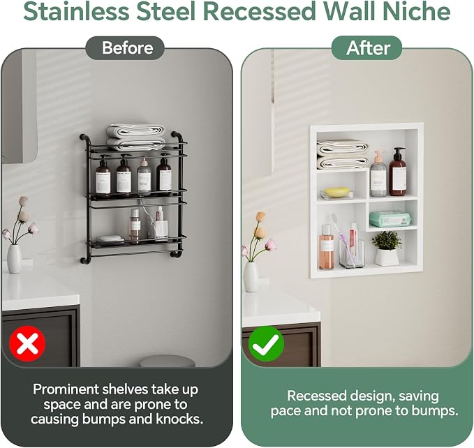 Stainless Steel Recessed Medicine Cabinet 14 * 18, Rust-proof Metal Wall Niche - Image 3