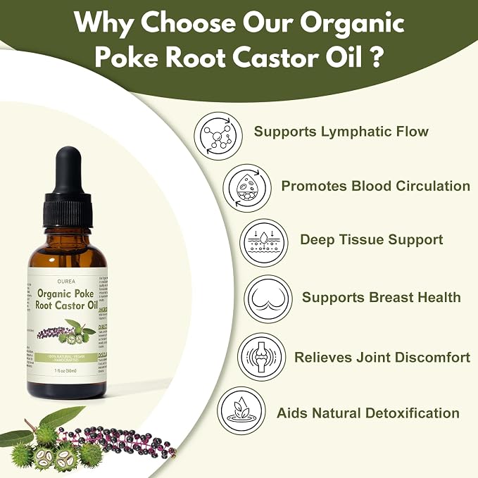 Organic Poke Root Castor Oil – 1 Fl Oz Natural Lymphatic Support Massage Oil - Image 2