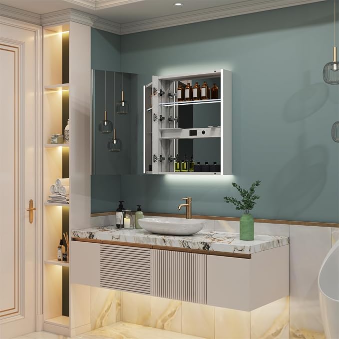 WELLFOR 20" x 30" LED Mirrored Bathroom Cabinet, Mirror Medicine Cabinet - Image 8