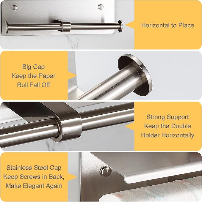 BGL Toilet Paper Holder with Shelf Brushed Nickel Double Head Toilet Tissue - Image 4
