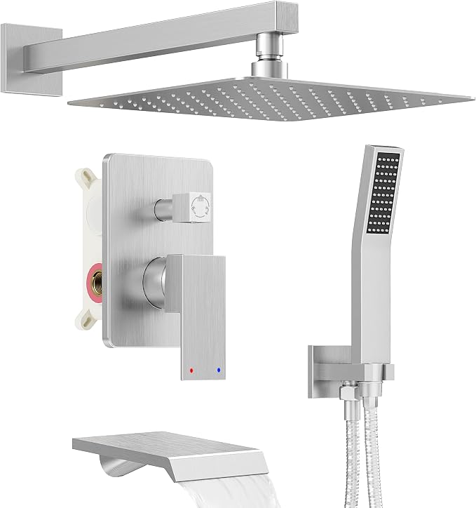 Shower System with Tub Spout, All Metal Tub Shower Faucet Set with 10'' Rain by HOMGOO