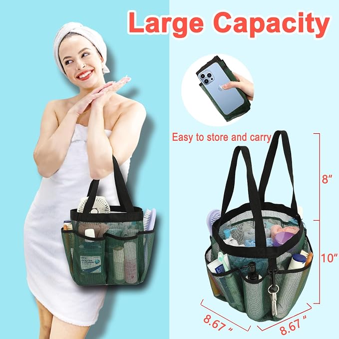 Mesh Shower Caddy Portable for College Dorm Room Essentials, 8-Pocket Large - Image 2