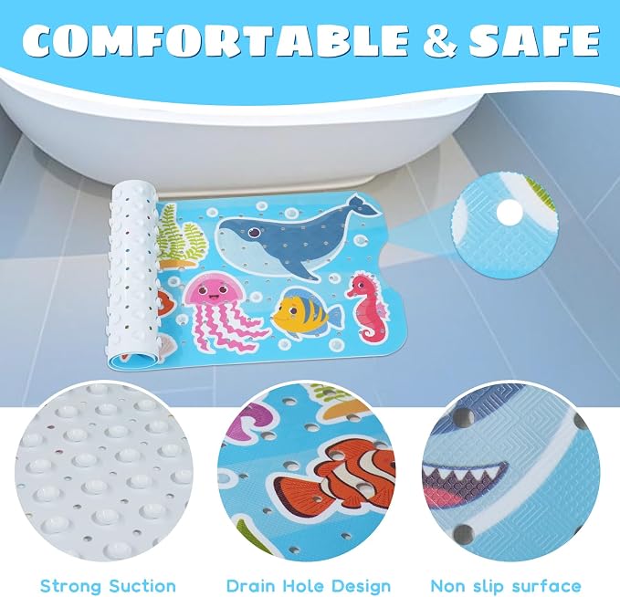 Baby Bath Mat for Tub Non Slip Kids Bathtub Mat Extra Long 40X16 Inch Toddler - Image 4
