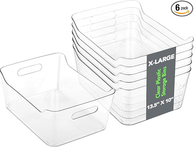 Tiawudi 6 Pack Plastic Storage Bins, Extra Large Pantry Organizer, 13.5" x 10" by Tiawudi
