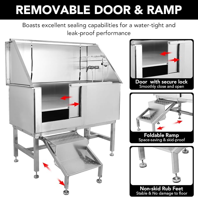 50" Dog Grooming Tub, Stainless Steel Pet Washing Station, Professional Dog - Image 3