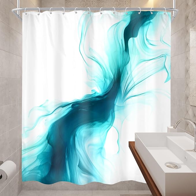 Cinbloo Teal Turquoise Aqua 60Wx72H Shower Curtain Abstract Modern Ombre Marble - Image 4
